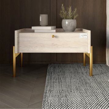 Тумба приліжкова LION Wood з однією шухлядою Самоа Димчастий (золоті ножки) (LION-041330) LION-041330 фото