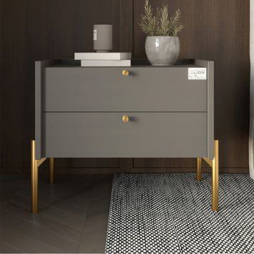 Тумба приліжкова LION Wood з двома шухлядами Антрацит (золоті ножки) (LION-041334) ТОП LION-041334 фото