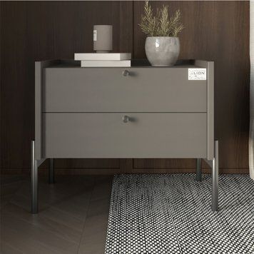 Тумба приліжкова LION Wood з двома шухлядами Антрацит (чорні ножки) (LION-041335) ТОП LION-041335 фото