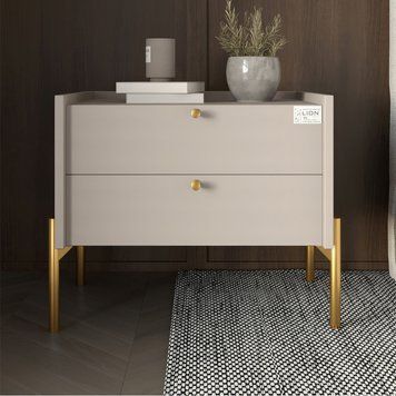 Тумба приліжкова LION Wood з двома шухлядами Кашемір (золоті ножки) (LION-041355) ТОП LION-041355 фото