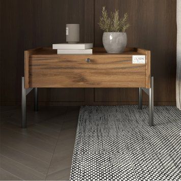 Тумба приліжкова LION Wood з однією шухлядою Дуб Ліворно (чорні ножки) (LION-041319) LION-041319 фото